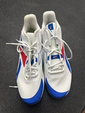 Reebok White Sneakers with Blue and Red Accents